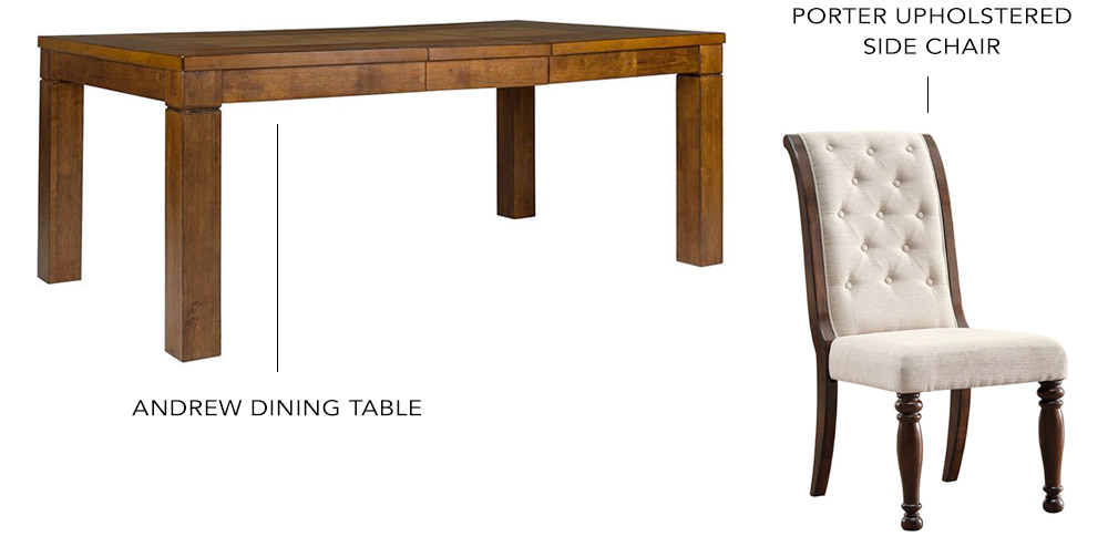 Andrew Dining Table with Porter Upholstered Side Chair